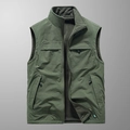 Men's reversible outdoor vest with stand collar and polar fleece lining in dark green - M / Army Green