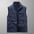 Men's reversible outdoor vest with stand collar and navy blue water-resistant fabric - M / Navy Blue