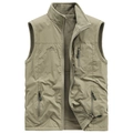 Khaki Outdoor-Fleeceweste für Herren mit Stehkragen und praktischen Reißverschlusstaschen - M / Khaki