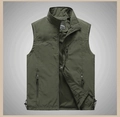 Detail of army green outdoor vest with zipper pockets, mesh lining and embroidery - Army Green