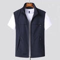 Men's dark blue outdoor utility vest with standing collar and multiple functional zippers - M / Blue