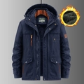 Men's dark blue hooded parka with thick fleece lining and outdoor windproof design - Navy Blue Fleece Lined