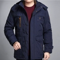 Men's winter hooded parkas in navy blue with functional multi-pockets and windproof fabric - M / Blue