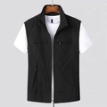 Men's outdoor utility vest in black with multiple zip pockets and a stand collar - M / Black