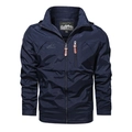 Men's navy blue quick-dry hooded windbreaker jacket with outdoor embroidery and pockets - M / Sapphire Blue