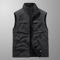Men's reversible black outdoor vest with high stand collar and multiple zip pockets - M / Black