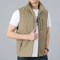 Gilet da uomo kaki per attività all'aperto con tasche multiple e cerniera sicura - M / Cachi