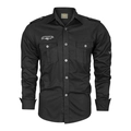 Herren Hemd in Schwarz Langarm Militär-Stil mit Brusttaschen und Bestickung Patches - M / Schwarz