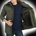 Men's winter heavy thermal army green hooded jacket with brown faux fur lining detail - M / Army Green