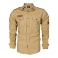 Khakifarbenes Herren-Military-Langarmhemd mit Schulterklappen und zwei Brusttaschen - M / Khaki