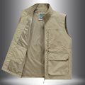 Men's khaki tactical outdoor vest with multi-pockets, stand collar and mesh lining - M / Khaki
