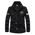Herren Cargo-Hemd in Schwarz mit langen Ärmeln, Militär-Stil und Stickerei-Abzeichen - M / Schwarz