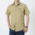 Herren Kurzarm Cargo-Hemd in Khaki aus Baumwolle mit zwei praktischen Brusttaschen - M / Khaki