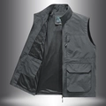Men's dark grey multi-pocket tactical vest with mesh lining and stand collar - M / Gray