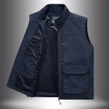 Men's navy multi-pocket outdoor vest with stand collar and breathable mesh lining - M / Blue