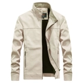 Men's casual slim fit faux leather biker jacket with stand collar and warm lining - M / White