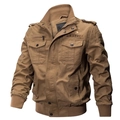 Giacca da volo militare tattica in cotone kaki con toppe U.S. Army e colletto con zip - M / Cachi / Regolare