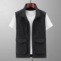 Gilet da esterno da uomo con colletto dritto e ampie tasche in nero stile casual - Taglia M / Nero