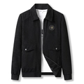 Men's black corduroy baseball jacket with turndown collar and top badge embroidery - M / Black