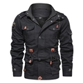 Herren Cargo-Jacke in Schwarz mit abnehmbarer Kapuze und warmem Fleecefutter für den Winter - M / Schwarz