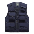 Outdoor multi-pocket cargo vest in navy blue with mesh lining and zipper closure - M / Navy Blue