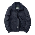 Giacca bomber invernale blu scuro da uomo con collo in pile e toppe di montagna - M / Blu scuro