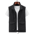Chaleco negro de exterior para hombre con diseño multibolsillo y cuello alto holgado - M / Negro