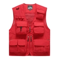 Chaleco rojo multibolsillos para pesca y fotografía con forro de malla transpirable - M / Rojo