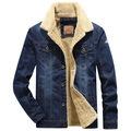 Chaqueta vaquera azul oscuro para hombre con forro de piel sintética beige y botones - M / Azul claro