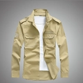 Khakifarbenes Herren-Cargohemd mit Langarm, Schulterklappen und Mode-Stickerei - M / Khaki