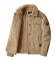 Khaki Herren Deckjacke mit dickem Fleecefutter und geknöpften Taschen auf weißem Grund - M / Khaki