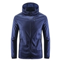 Men's lightweight hooded sun protection windbreaker in navy blue with full zipper - M / Sapphire Blue