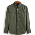 Army green long sleeve cotton utility shirt featuring double chest pockets and outdoor label - Army Green