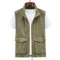 Chaleco táctico verde militar con múltiples bolsillos y cuello alto para hombre - M / Caqui