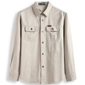 Men's casual loose beige long sleeve outdoor shirt with double chest button pockets - Off White