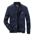 Chaqueta bomber azul marino para hombre con cuello acanalado y estampado blanco - M / Azul oscuro