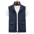 Men's navy blue outdoor vest with four large pockets and a stylish stand-up collar - M / Dark Blue
