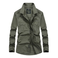 Army green long sleeve cotton utility cargo shirt with double chest pockets for men - M / Army Green