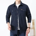Men's navy blue cotton utility shirt with two buttoned pockets and a classic turn-down collar - 3XL / Dark Blue