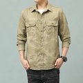 Camicia mimetica da uomo a maniche lunghe con tasche tattiche in kaki e verde - M / Camouflage Cachi