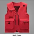 Detailed front view of a red outdoor multi-pocket mesh vest with durable zipper - M / Red