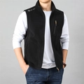 Chaleco de forro polar negro para hombre con cuello alto y bolsillos de cremallera - M / Negro