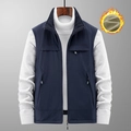 Men's dark blue windproof outdoor vest with fleece lining and multi-zipper pockets - M / Reversible Blue
