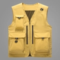 Chaleco de pesca amarillo con múltiples bolsillos, forro de malla transpirable y bandas reflectantes - M / Amarillo