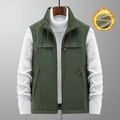 Men's dark green casual outdoor fishing vest with warm fleece lining and multi-pockets - M / Reversible Army Green