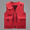 Chaleco rojo de pesca para hombre con multibolsillos, cuello en V, cremallera y forro de malla - M / Rojo