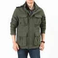 Army green casual outdoor hooded jacket with multiple pockets and stand collar - M / Army Green