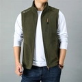 Chaleco de forro polar verde oliva para hombre con cuello alto y bolsillo con cremallera - M / Verde Militar