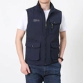 Men's navy blue outdoor utility vest with multi-pockets and freedom print on chest - M / Sapphire Blue