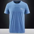 T-shirt bleu ciel respirant à col rond avec texte imprimé et texture de tissu fine - M / Bleu Lac